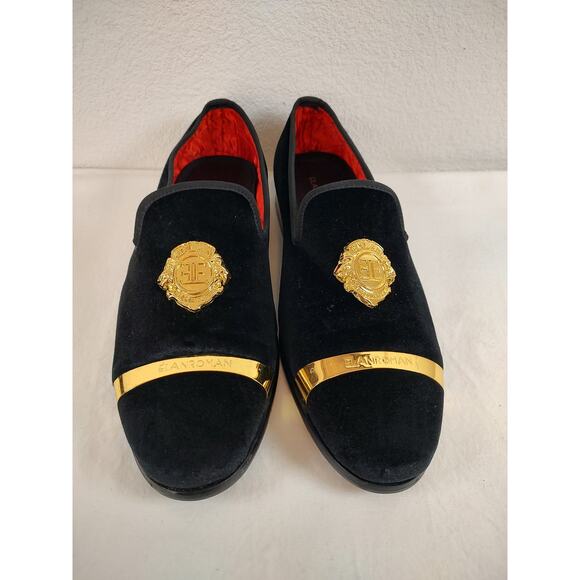 ELANROMAN, Black Velvet Loafer, Gold Tone Buckle Slip On Mens, Size 46  BR-C1493 - Picture 2 of 13